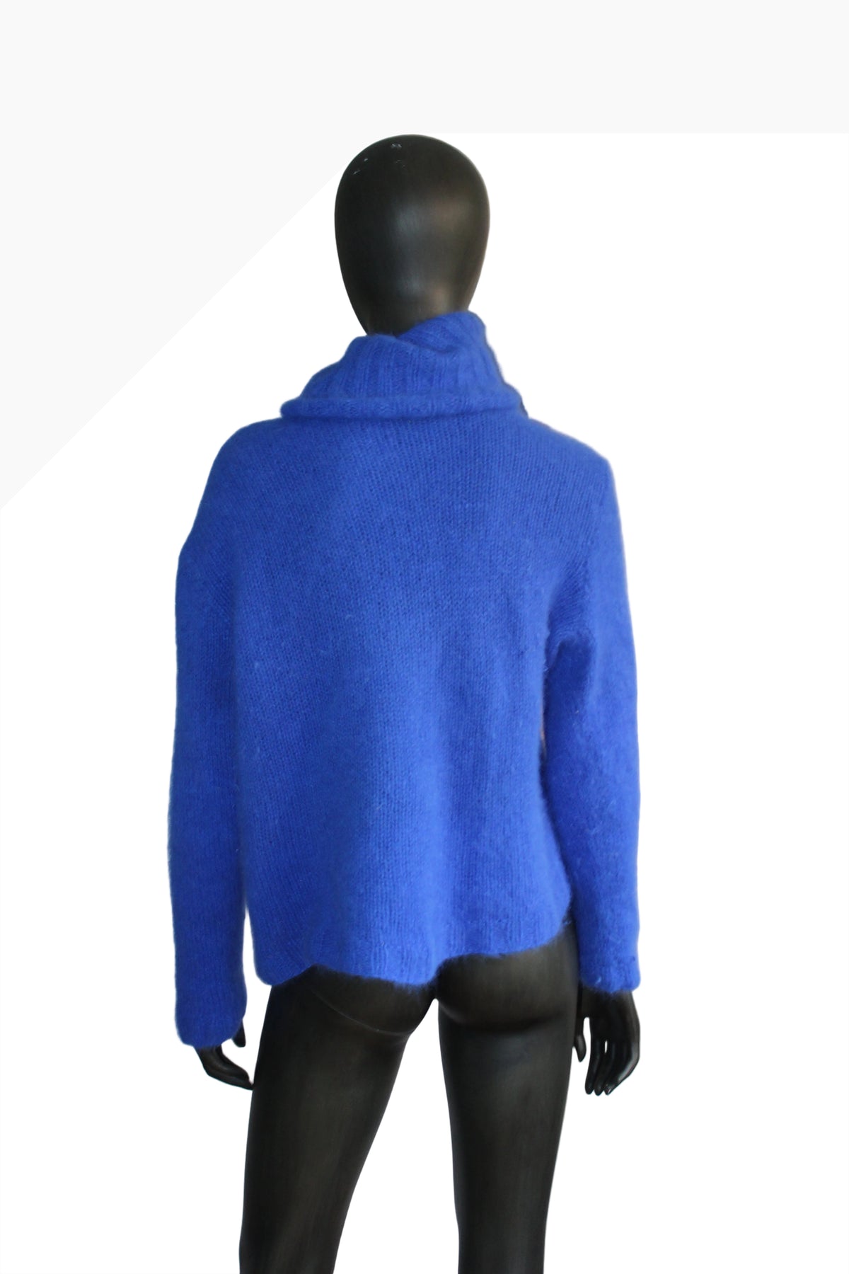 Handmade 100% Angora Turtleneck Sweater – Blue, Size XS (EU 34)