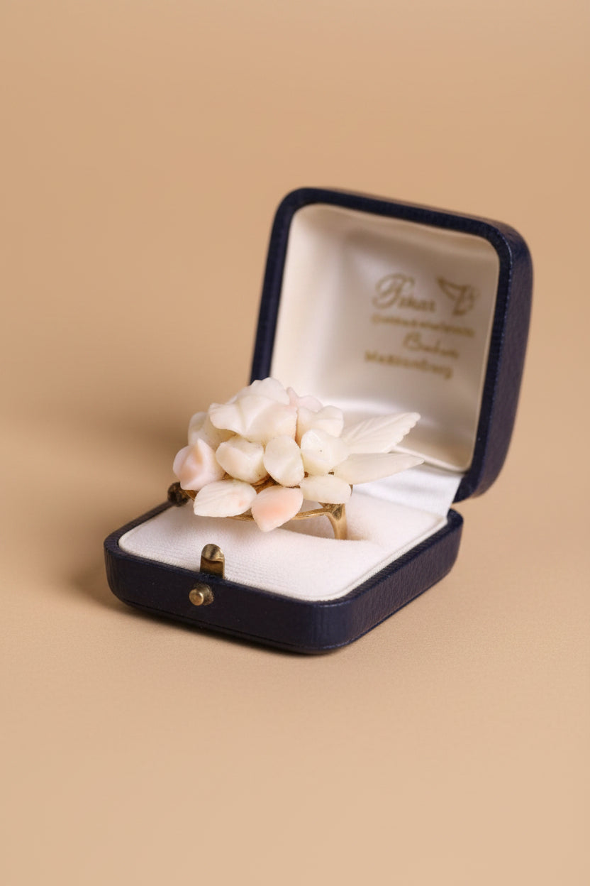 Vintage 1922 Coral and Angel-Skin Coral Flower Brooch