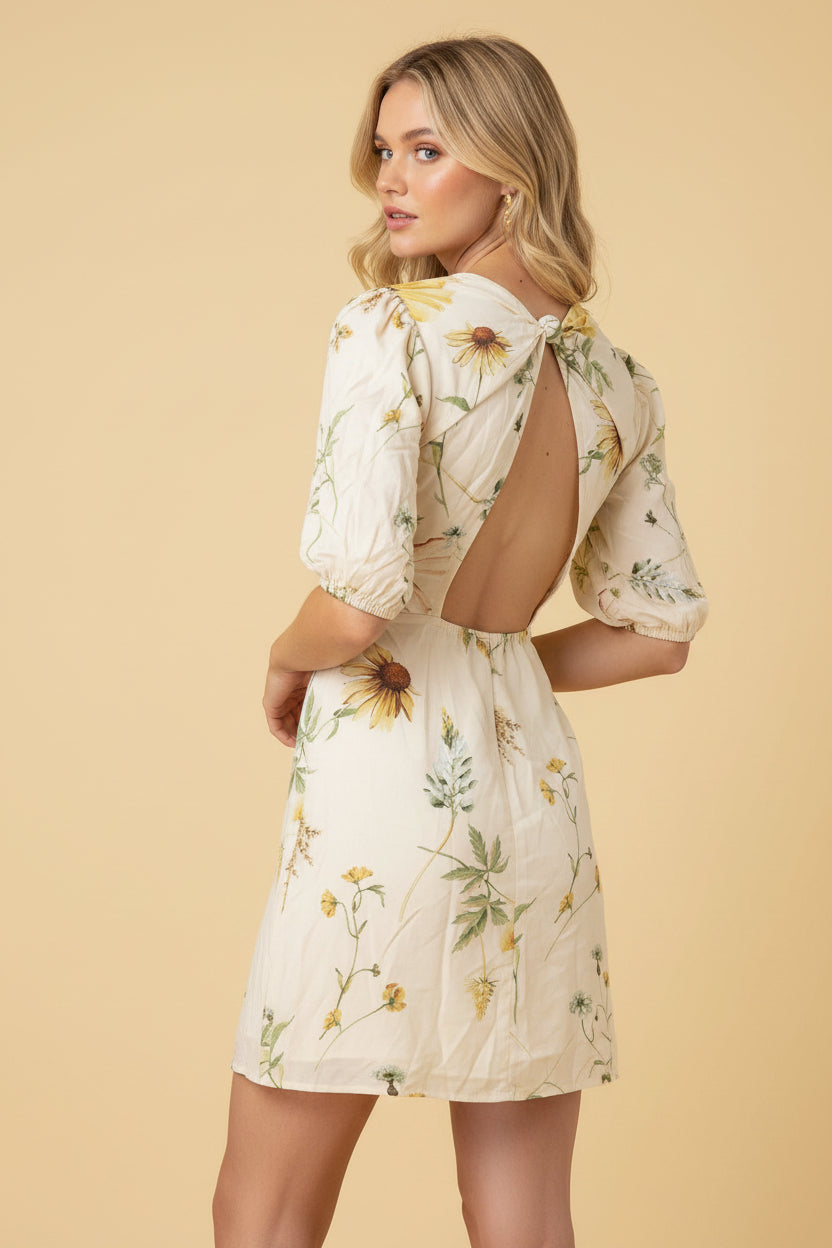 H&M cotton and linen dress with sunflower print, size 34.