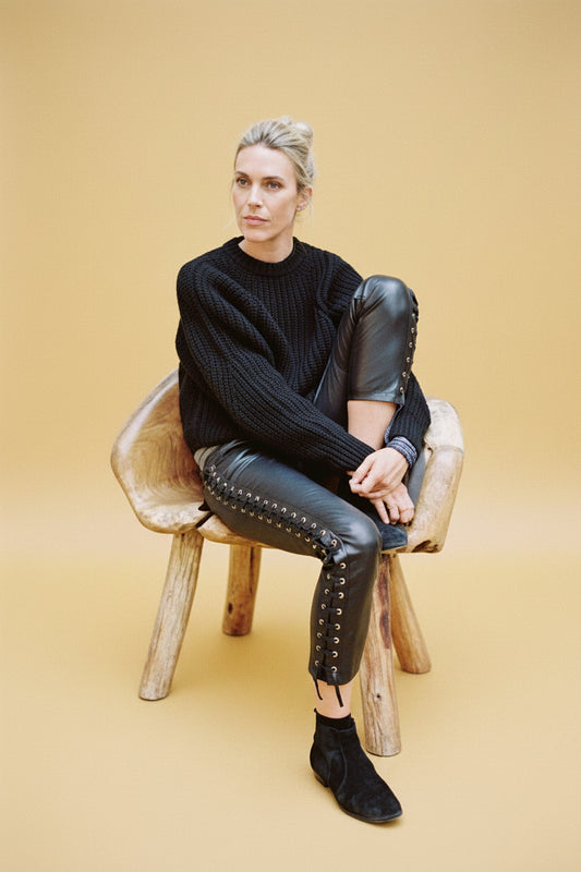 Isabel Marant pour H&M black leather lace-up trousers, size 36.