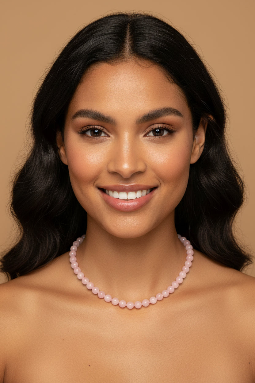 Vintage Rose Quartz Necklace – 45 cm – Elegant Blush Pink