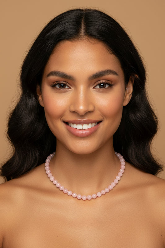 Vintage Rose Quartz Necklace – 45 cm – Elegant Blush Pink
