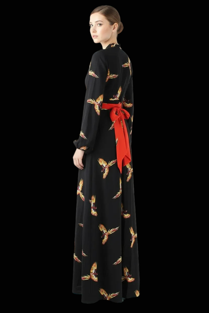 DVF parrot print silk jumpsuit — label detail