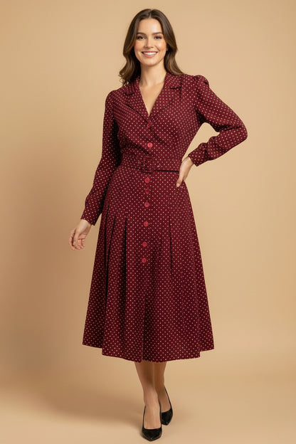 Vintage Silk Polka Dot Dress – Red & White – Size 34/36