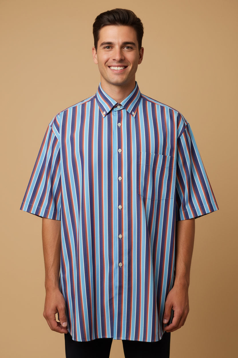 Walbusch Extraglatt Striped Shirt – Blue & Red – Size L