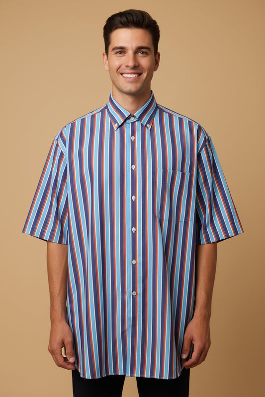 Walbusch Extraglatt Striped Shirt – Blue & Red – Size L