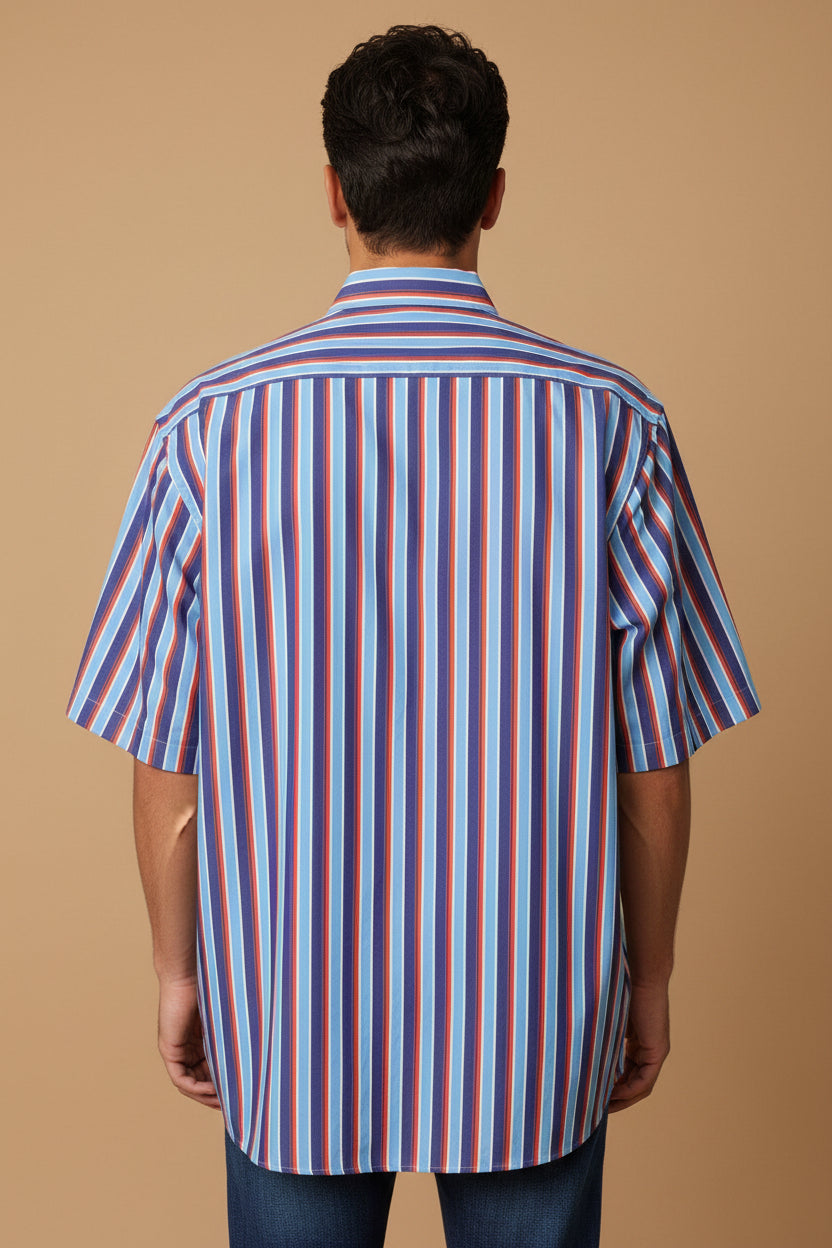 Walbusch Extraglatt Striped Shirt – Blue & Red – Size L
