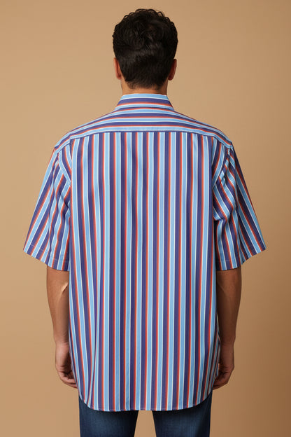Walbusch Extraglatt Striped Shirt – Blue & Red – Size L