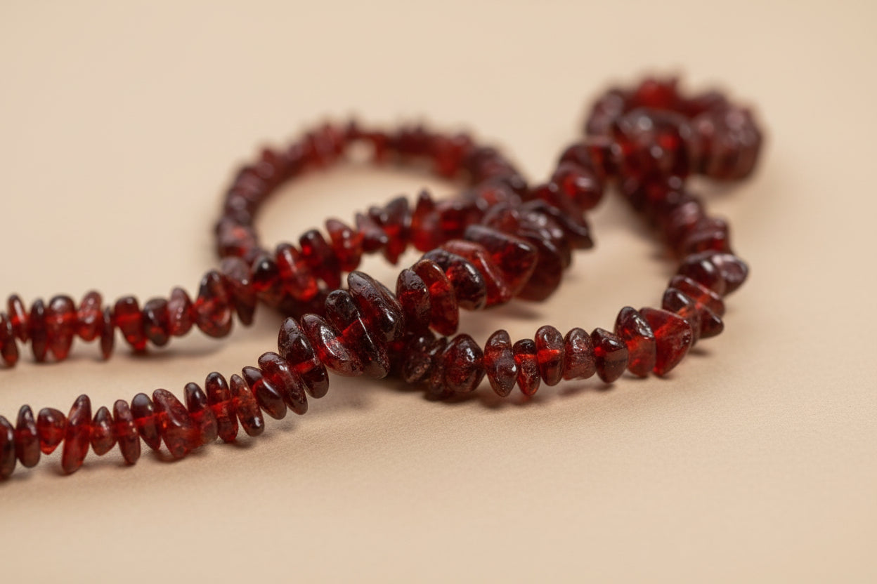 Vintage Amber Necklace – Brown & Red – 32 cm – 1940s Retro Natural Stone Jewelry