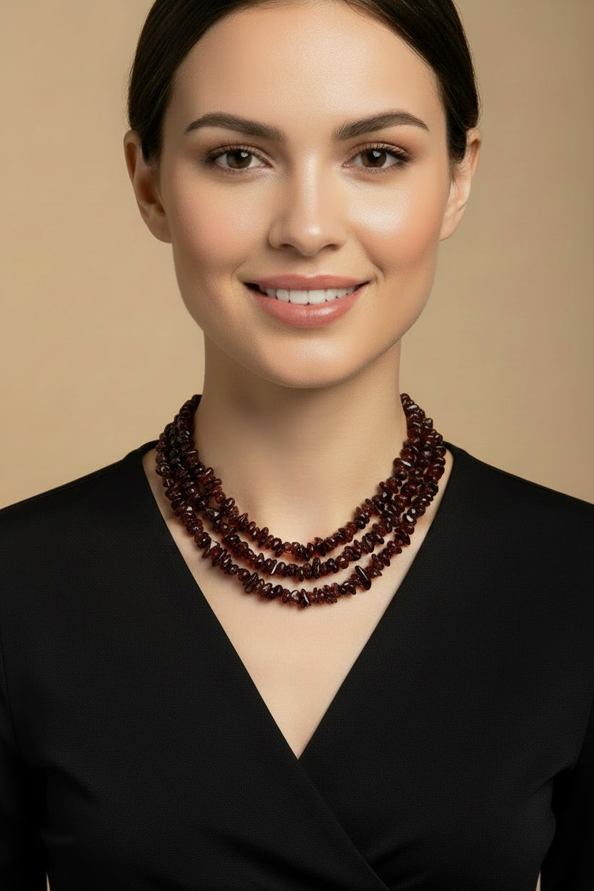 Vintage Amber Necklace – Brown & Red – 32 cm – 1940s Retro Natural Stone Jewelry