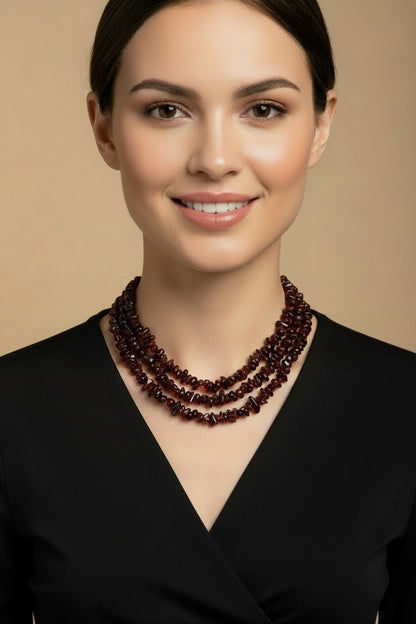 Vintage Amber Necklace – Brown & Red – 32 cm – 1940s Retro Natural Stone Jewelry