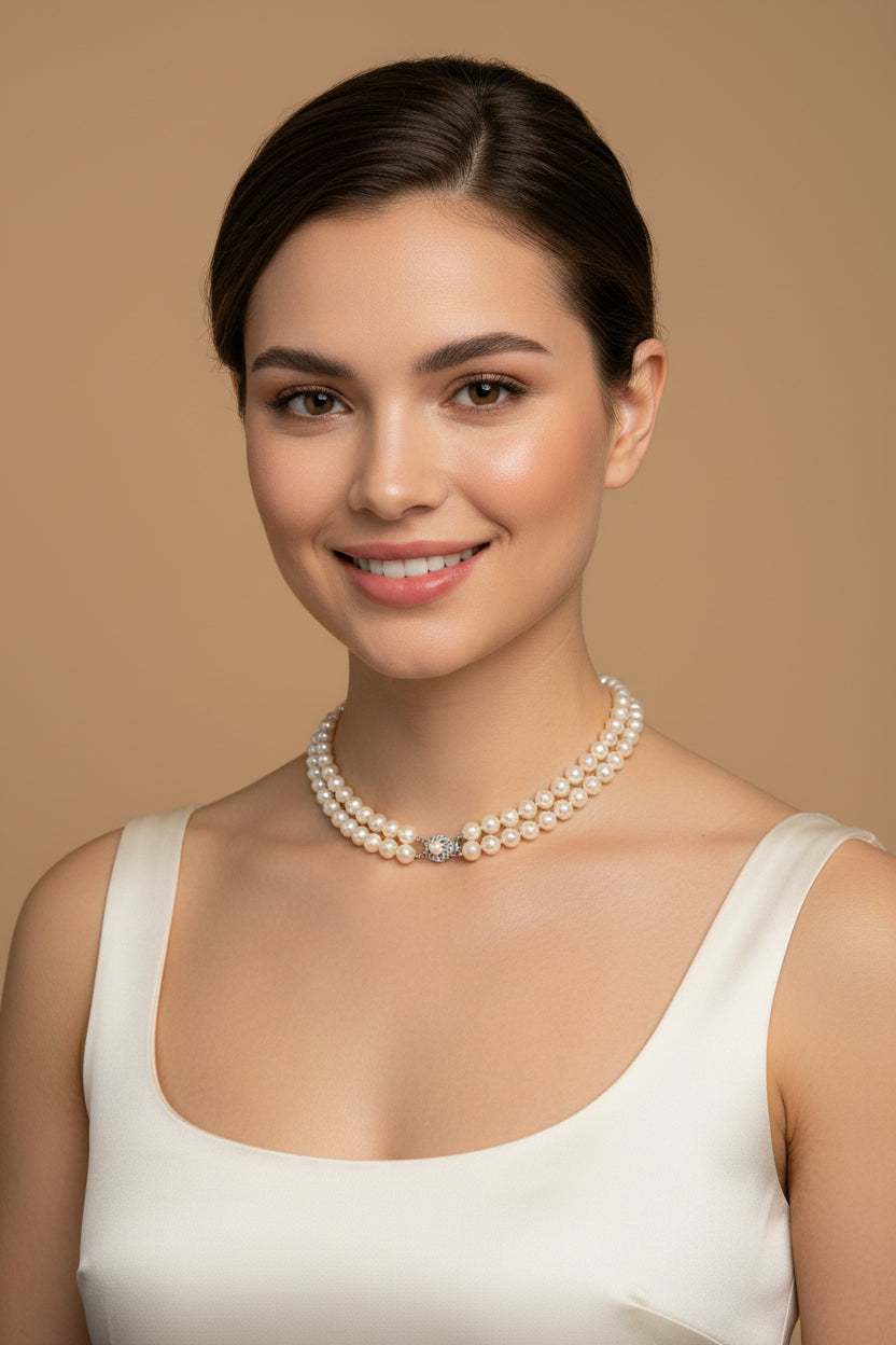 Vintage 1920s Double-Strand Genuine Pearl Necklace – 835 Silver Clasp