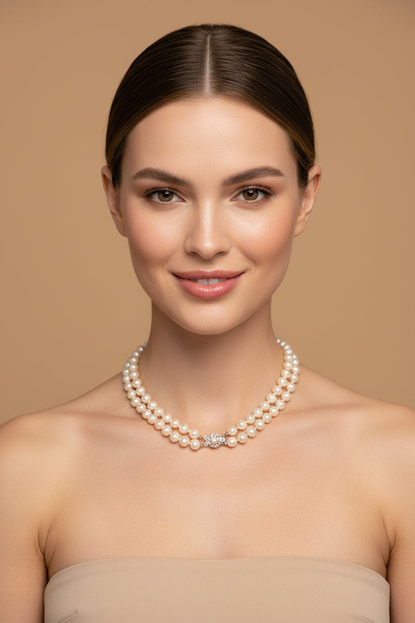 Vintage 1920s Double-Strand Genuine Pearl Necklace – 835 Silver Clasp