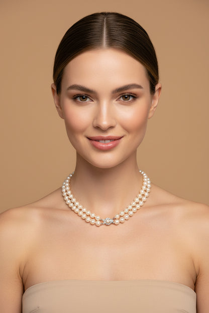Vintage 1920s Double-Strand Genuine Pearl Necklace – 835 Silver Clasp