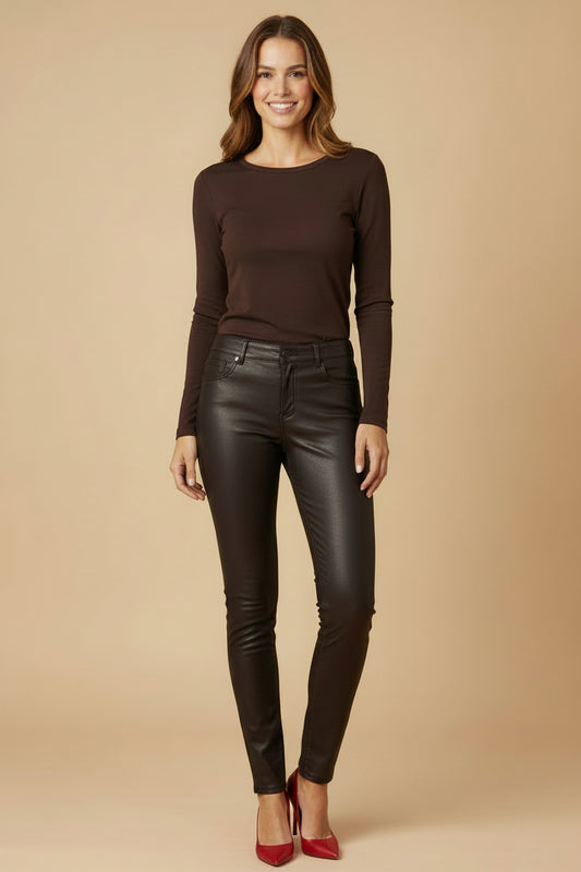 Witty Knitters Leather Trousers – Brown – Size EU 36