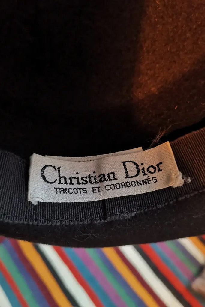 Christian Dior hat — interior label showing Christian Dior Tricots et Coordonnés
