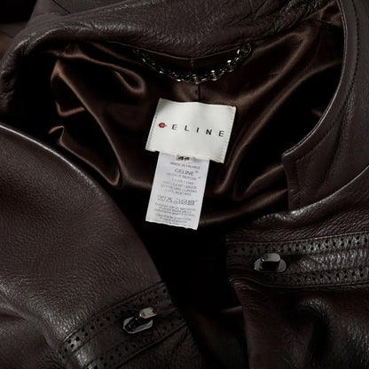 Céline leather coat — interior label showing CELINE, size 44, 100% deer, Made in France