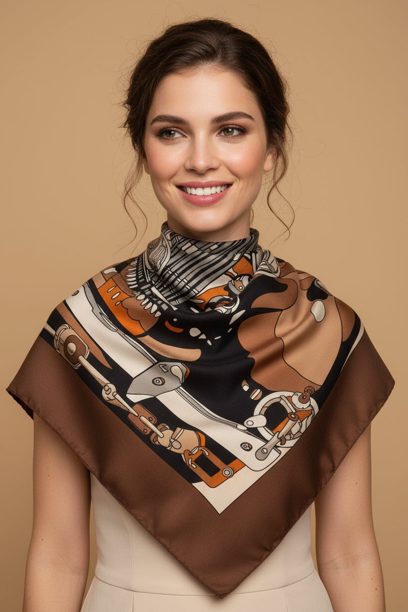 Vintage Mosconi Silk Scarf – Rolls-Royce Car Print – 85 x 85 cm – Made in Como, Italy
