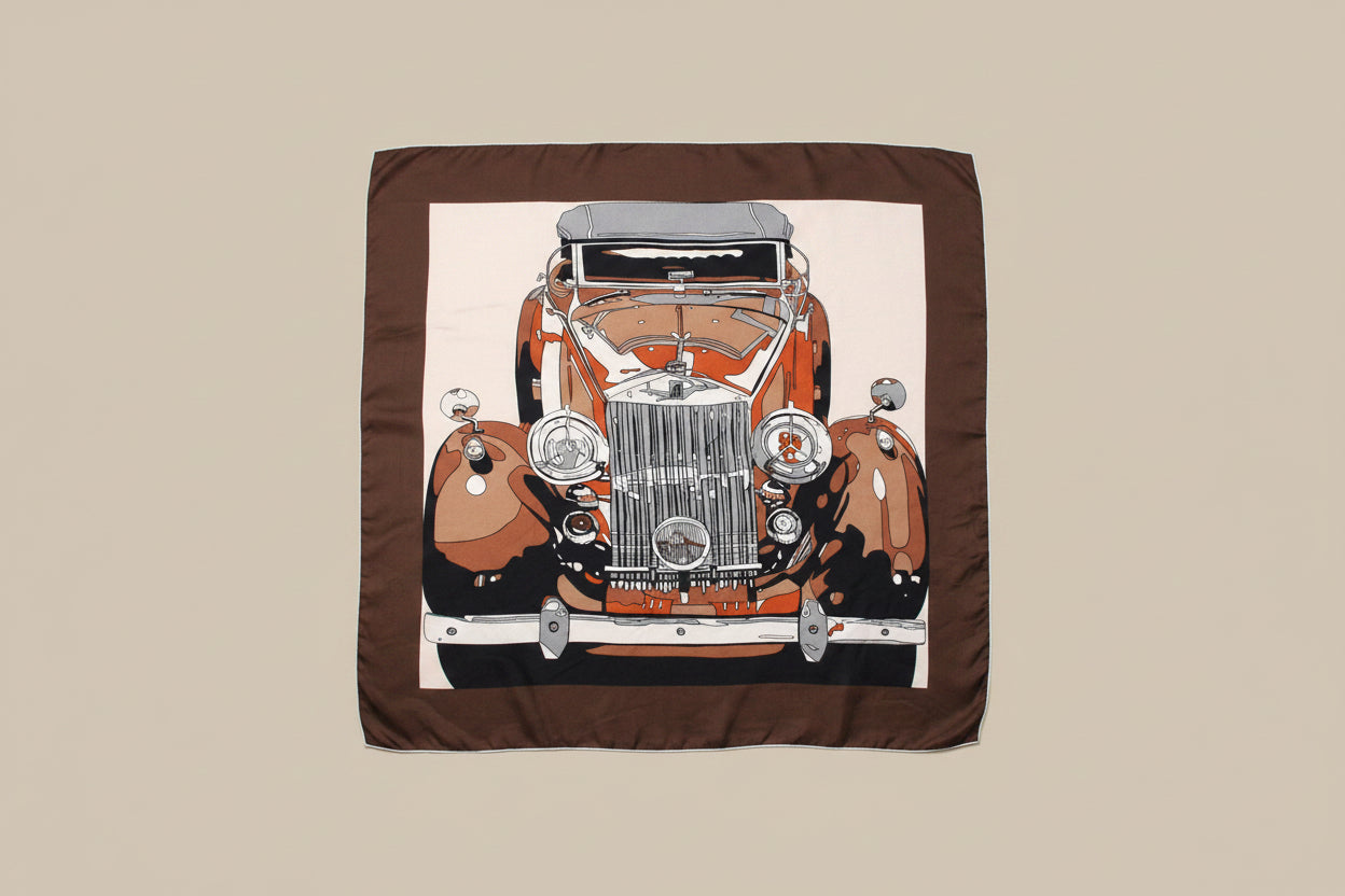 Vintage Mosconi Silk Scarf – Rolls-Royce Car Print – 85 x 85 cm – Made in Como, Italy