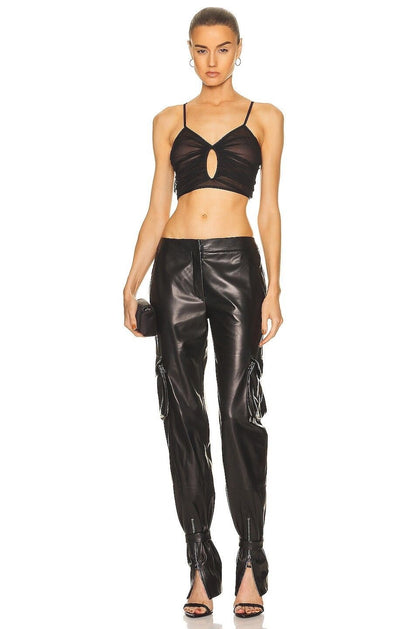 Tom Ford Black Nappa Leather Cargo Pants – Slim-Tapered Italian Tailoring