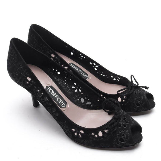 Tom Ford — Black Suede Peep-Toe Pumps with Cutout Detail