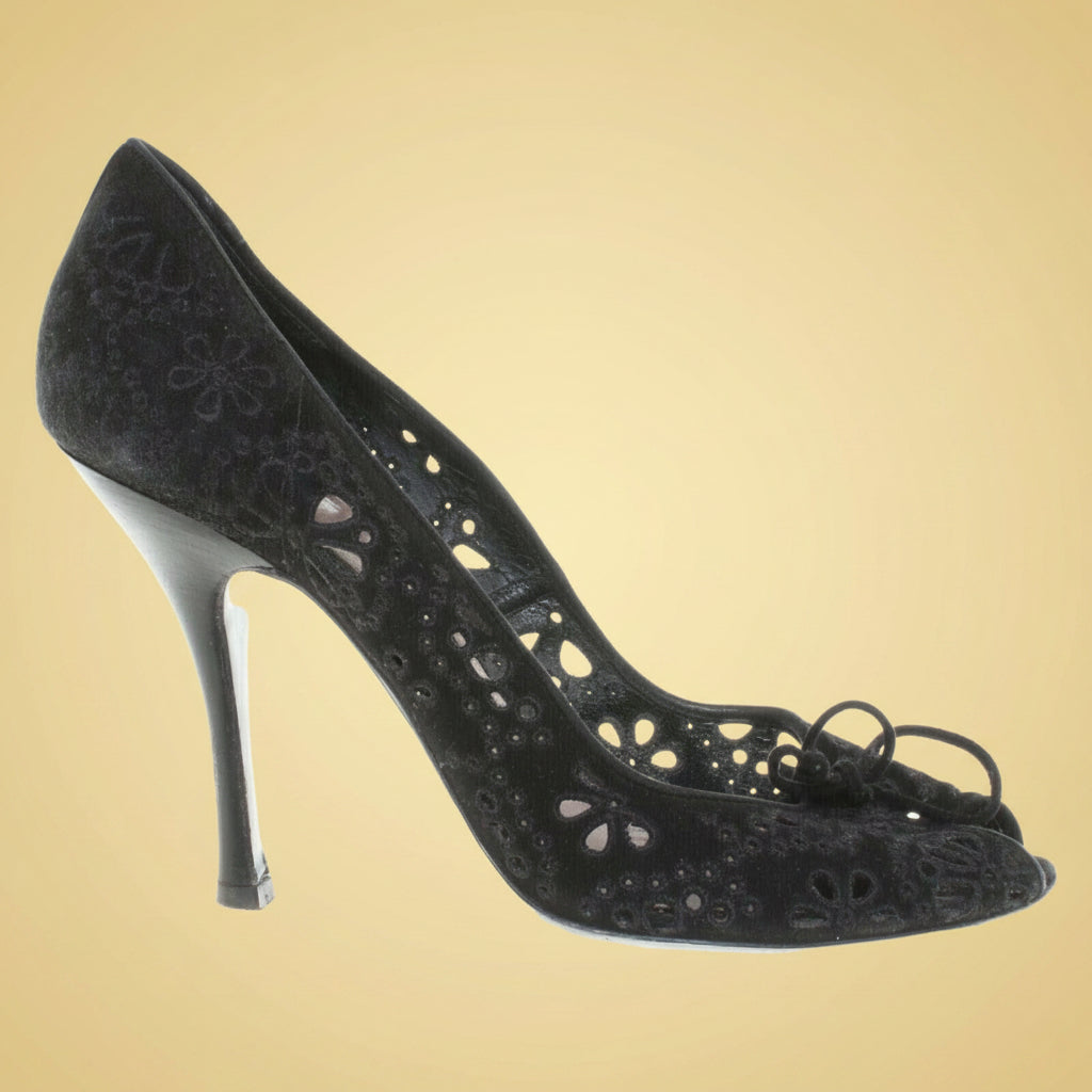 Tom Ford — Black Suede Peep-Toe Pumps with Cutout Detail