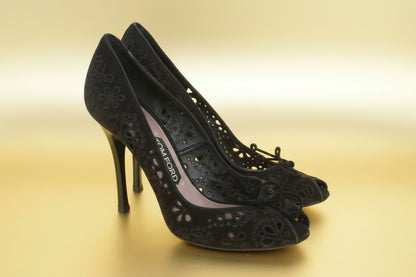 Tom Ford — Black Suede Peep-Toe Pumps with Cutout Detail