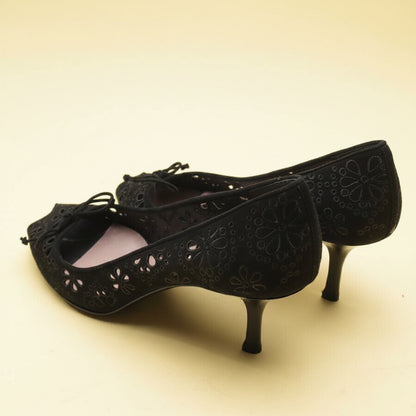 Tom Ford — Black Suede Peep-Toe Pumps with Cutout Detail