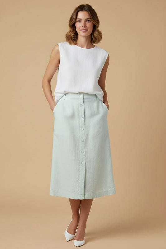 Vintage 1940s Linen Skirt – Cream White Size 34