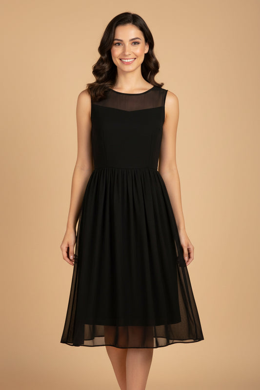Vintage 1950s Dream Dress – Original Chiffon Silk Cocktail Dress – Black Rockabilly Style –EU 32