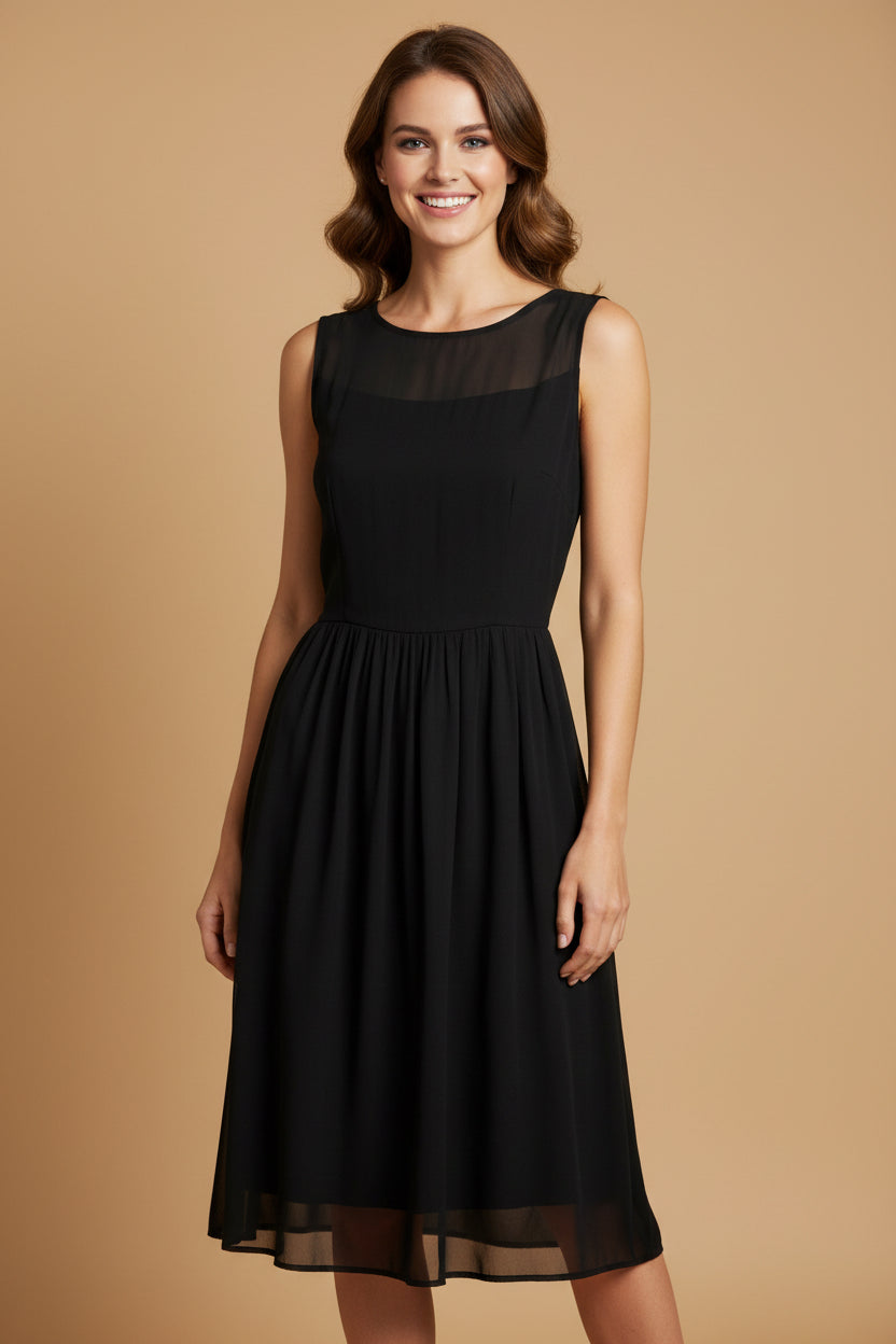 Vintage 1950s Dream Dress – Original Chiffon Silk Cocktail Dress – Black Rockabilly Style –EU 32