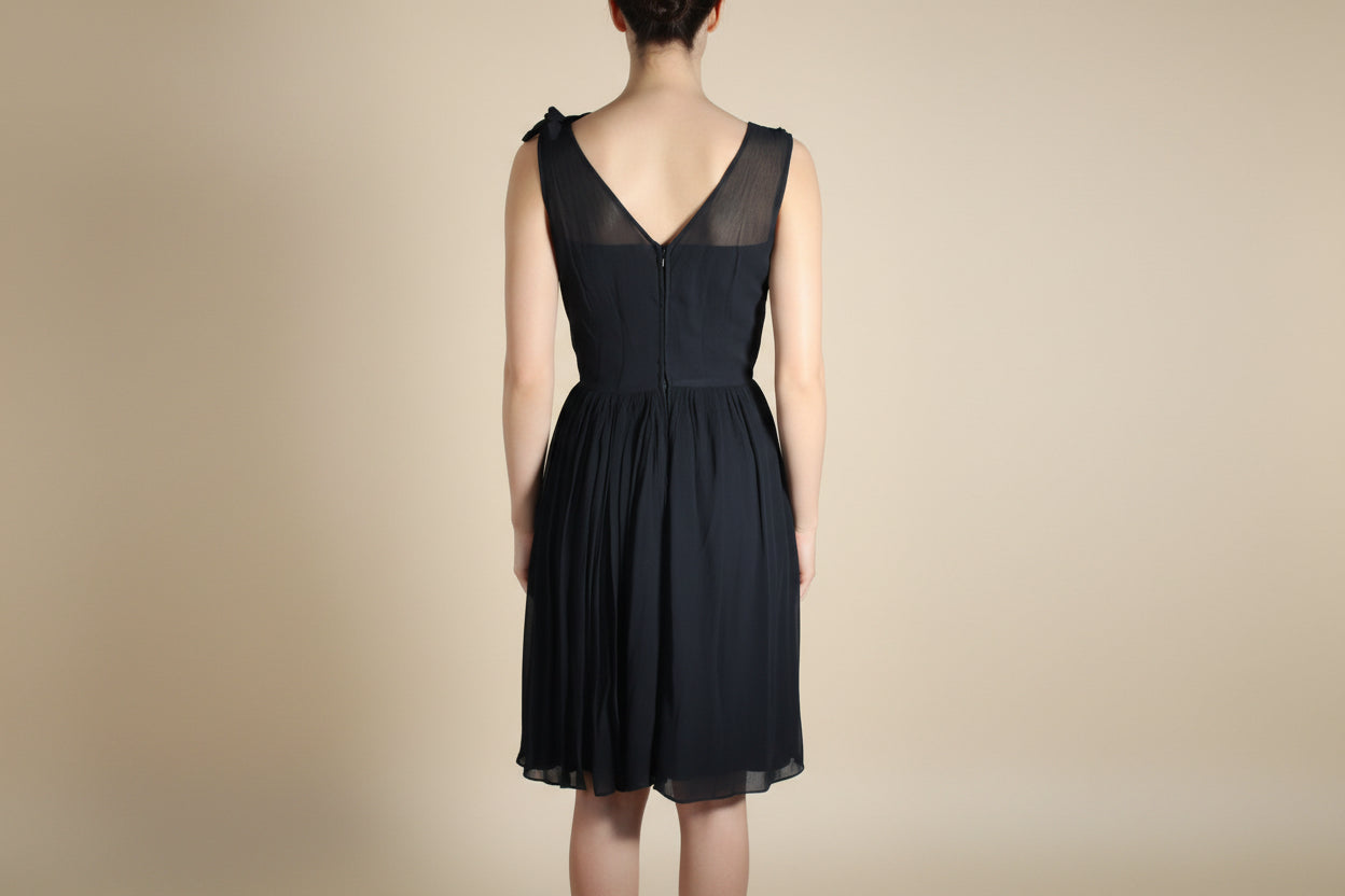 Vintage 1950s Dream Dress – Original Chiffon Silk Cocktail Dress – Black Rockabilly Style –EU 32