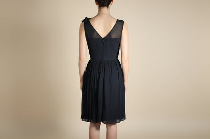 Vintage 1950s Dream Dress – Original Chiffon Silk Cocktail Dress – Black Rockabilly Style –EU 32