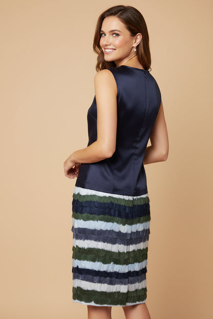 Tory Burch Silk Top & Skirt Set – genuine feathers-Multicolor – Size S