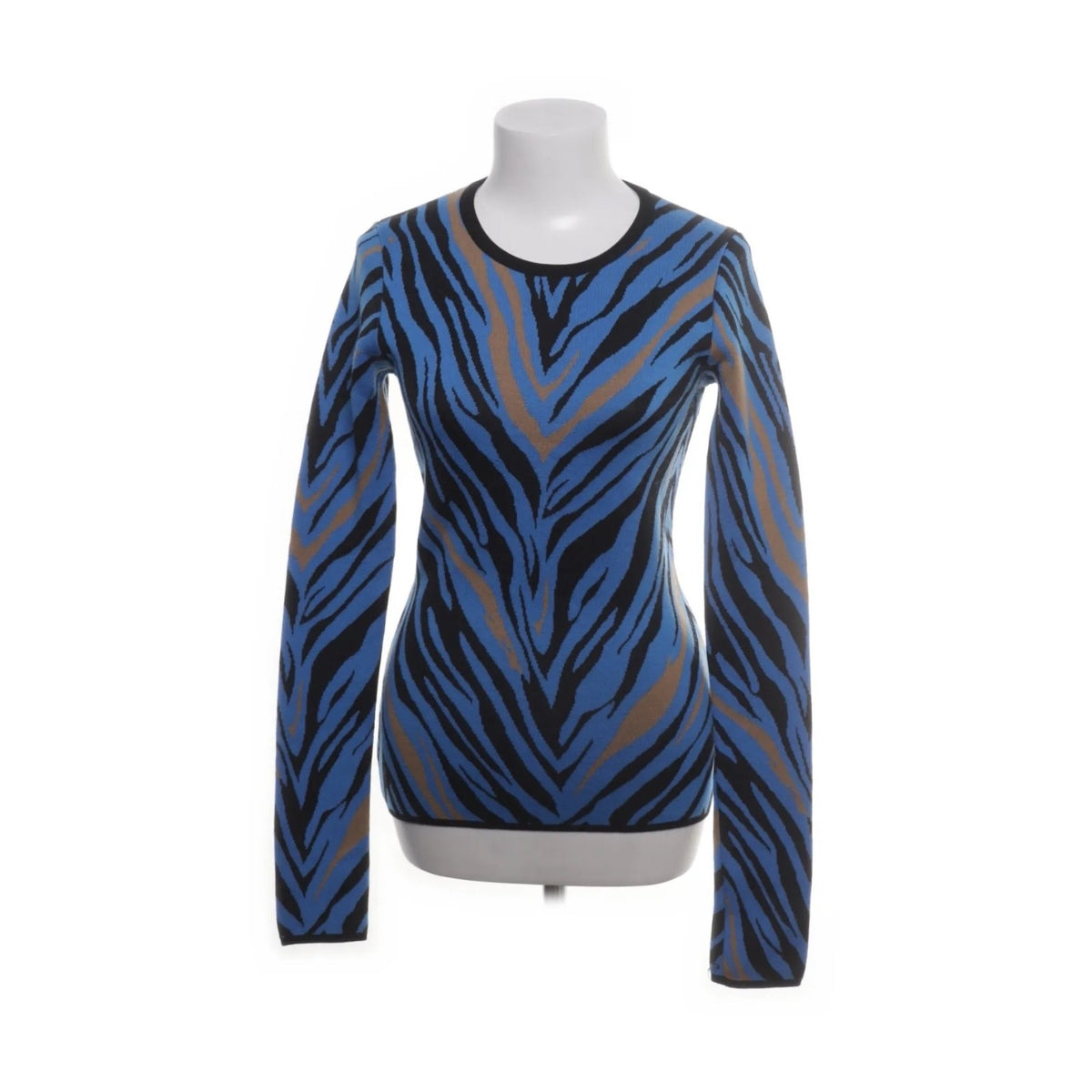 Fausto Puglisi Zebra-Print Knit Pullover – Cobalt Blue, Black & Tan Size: DE 34 / XS · IT 38