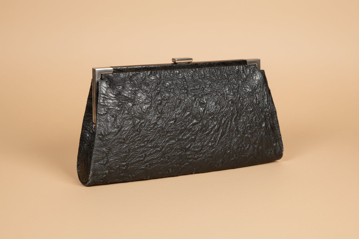 Vintage Genuine Ostrich Leather Handbag – Black  Bag – Rare Classic