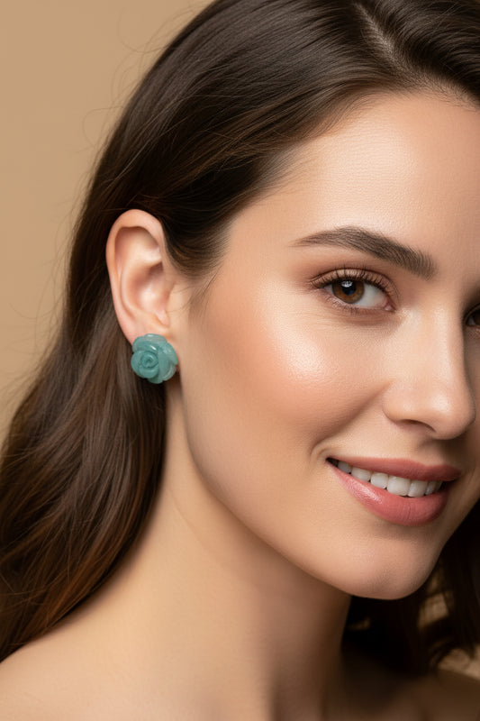 Blue Gemstone Rose Stud Earrings – 925 Sterling Silver