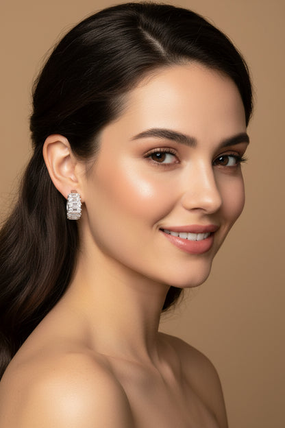 Silver-Tone Hoop Earrings with Cubic Zirconia – New Without Tags