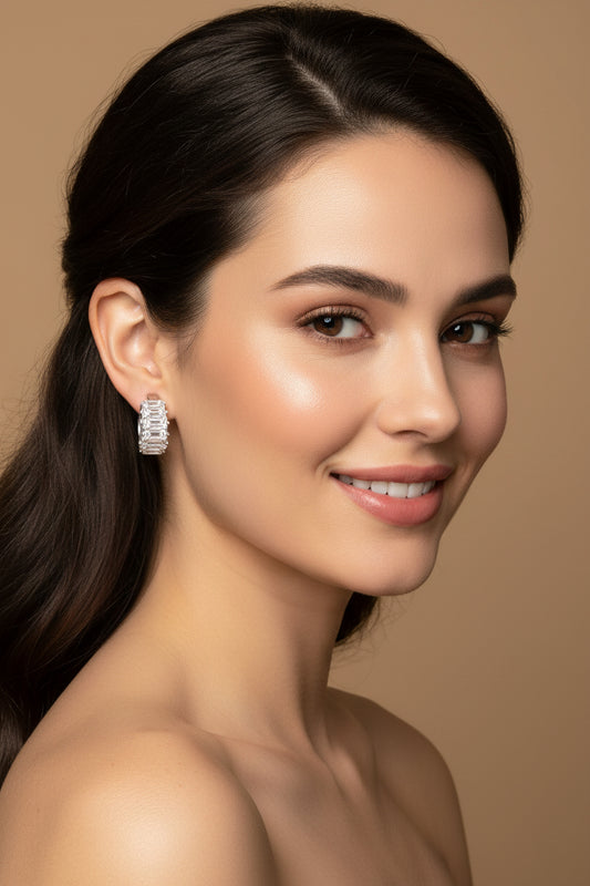 Silver-Tone Hoop Earrings with Cubic Zirconia – New Without Tags
