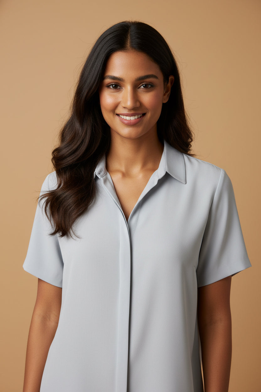 Elegant Silk Blouse by van Laack – Blue/Grey – Size 36