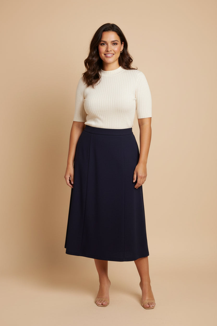 Elegant Black Linen Skirt – Size 46 – Timeless Style – Vegan-Friendly
