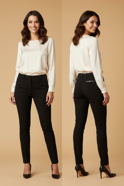 The Kooples Wool Trousers with Leather Details – Black – Size DE 38