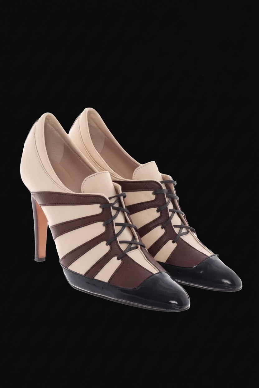 Manolo Blahnik — Tricolor Lace-Up Ankle Booties — front view