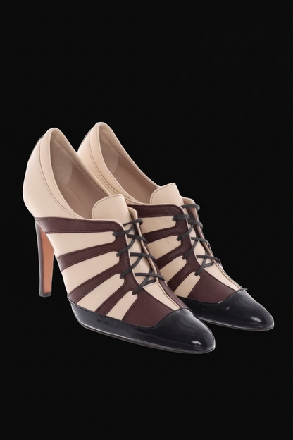 Manolo Blahnik — Tricolor Lace-Up Ankle Booties — front view