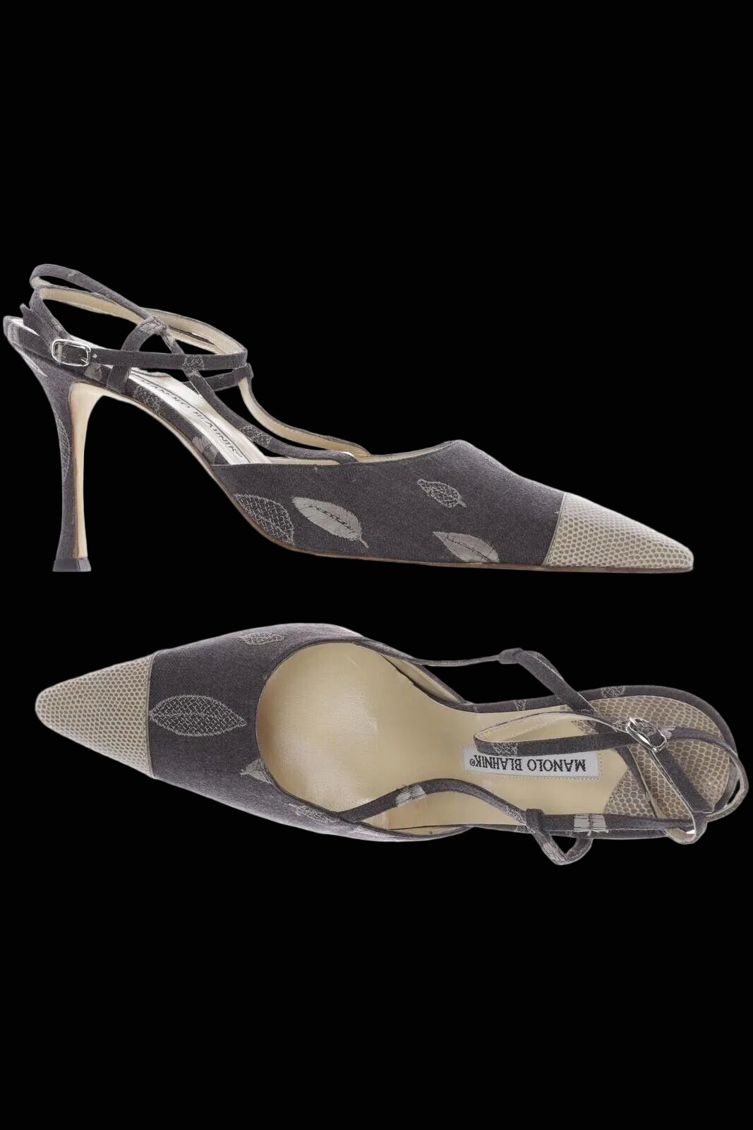 Manolo Blahnik lizard-embossed T-strap sandals — detail view