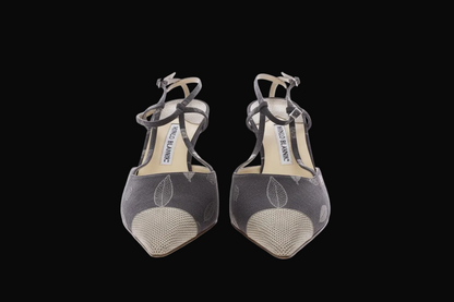 Manolo Blahnik Lizard-Embossed T-Strap Sandals — front view