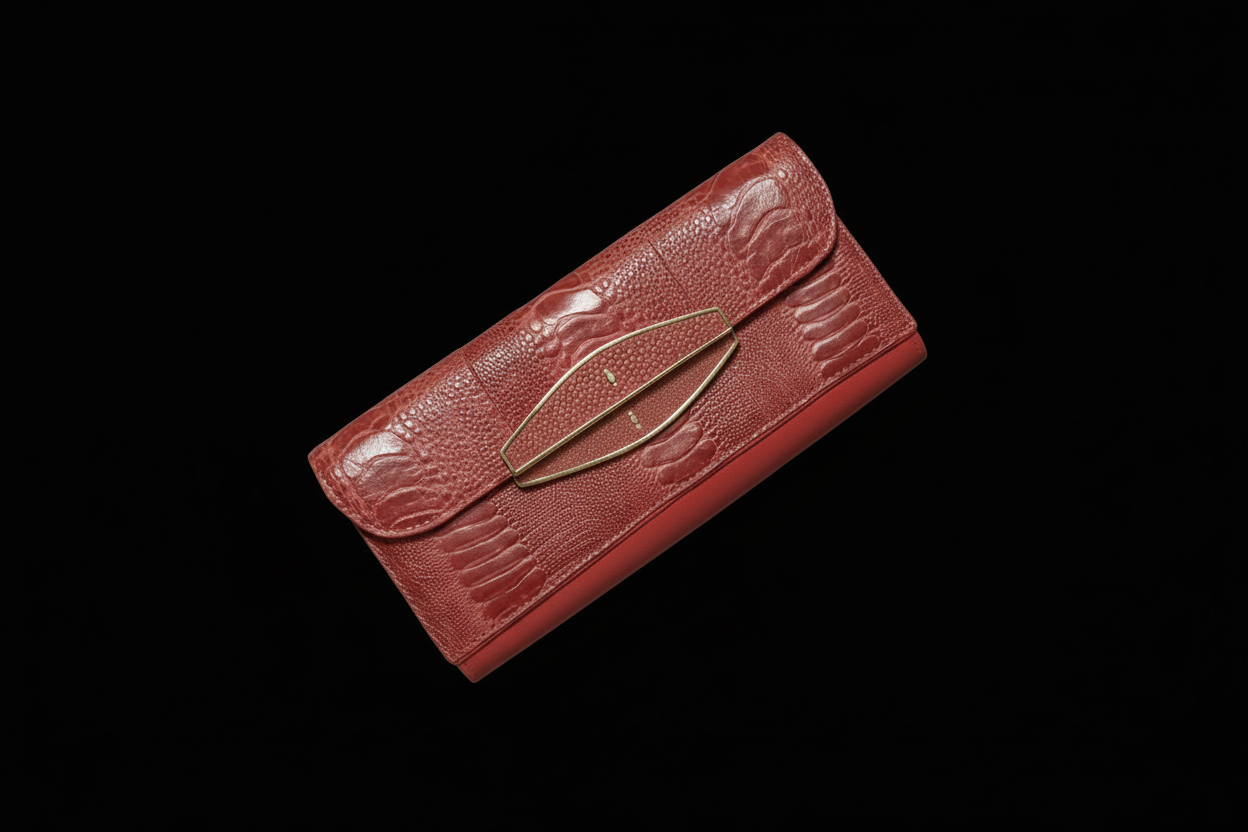 R+Y Augousti exotic leather clutch with stingray clasp — rent from Laura Messerschmitt, Berlin stylist