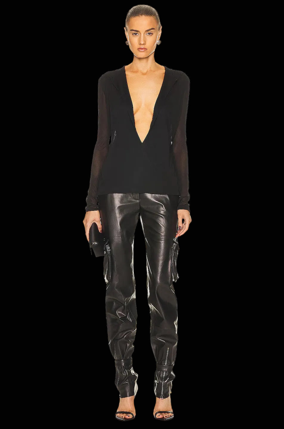 Tom Ford nappa leather cargo pants in black — lookbook image