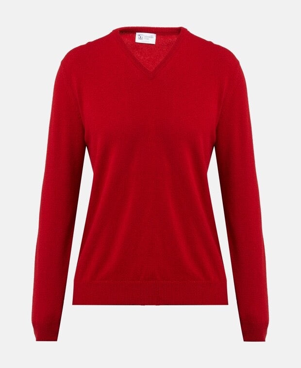 Johnstons of Elgin wool jumper, colour: red, material: 100% virgin wool, Scotland