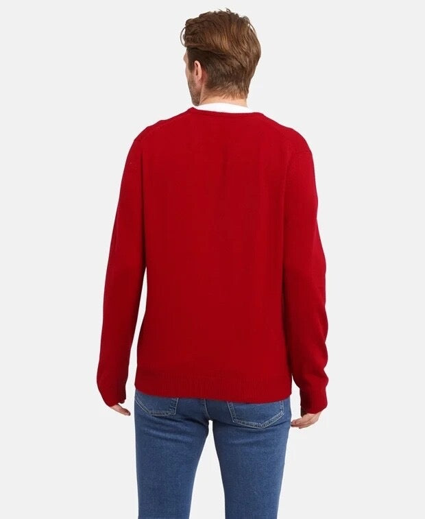 Johnstons of Elgin wool jumper, colour: red, material: 100% virgin wool, Scotland
